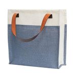 JUTEKA Unisex-adult Stylish, Teal Blue, Durable, Multipurpose Utility Hand Bag For Lunch, Shopping, Eco Friendly Jute Bag With Leather Handles