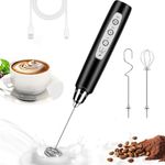 BSRGMS Milk Frother Handheld for Coffee, Electric Whisk 3 Speed Adjustable, Drink Mixer with Stainless 3 Whisks, Rechargeable Hand Frother Wand, Foam Maker for Latte Cappuccino Hot Chocolate Egg Black