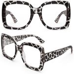 GQUEEN Oversized Fake Glasses Women Men Retro Thick Big Square Frame Clear Lens UV400 Protection Fashion Eyeglasses,Leopard