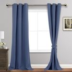 JIUZHEN Blackout Curtains with Tiebacks for Bedroom, Light Blocking and Noise Reducing Grommet Window Curtains for Living Room, Set of 2 Panels, 42 x 96 Inch Length, Dusty Blue