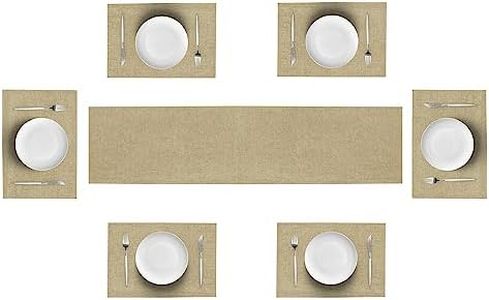 Table Runner and Placemats Set of 6 for Kitchen Dining Table Farmhouse Style Thick Linen Double Layer Heat Resistant Washable Place Mats Set/ Beige