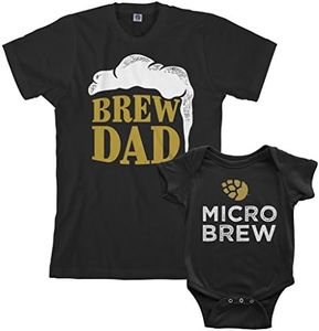 Threadrock Brew Dad & Micro Brew Infant Bodysuit & Men's T-Shirt Matching Set (Baby:, Black, Baby: 6 Months | Men's: Large