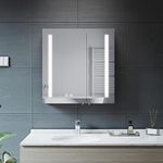 ELEGANT LED Illuminated Bathroom Mirror Cabinet with Shaver Socket, Double Door Stainless Steel Wall Mounted Bathroom Cabinet with Demister Pad Dimmer Switch 2 Strip Lights 630 x 650mm