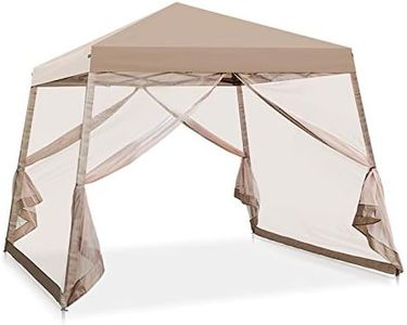 COOS BAY 10x10 Slant Leg Pop Up Canopy Tent w/Mosquito Netting (64 Square Feet of Shade) One Person Set-up Outdoor Instant Folding Shelter, Beige