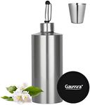 Gaussra Mouthwash Dispenser with Mat and Cup - 20 fl oz / 550 ml, Nickel Brushed Stainless Steel, Mouthwash Dispenser for Bathroom, Refillable Mouthwash Bottles Container with Funnel and Labels