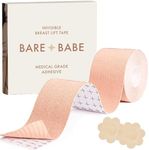 Bare Babe Boob Tape, Boobtape for Breast Lift | Includes Nipple Covers | Body Tape for Push up & Shape (Creme, Regular 2in)