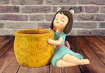 STARDOM MART Cute Thinking Dreaming Girl with Basket Showpiece, Office , Home , Car and Desk Decor , Antique Touch , For Birthday , Wedding and Valentine Gift, Yellow