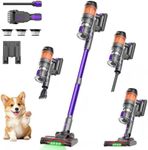 COTIAR Cordless Vacuum Cleaner, 500W 40KPa 60Mins Vacuum Cleaners for Home, Anti-Tangle Rechargeable Vacuum Wireless Vacumm with Green Light for Pet Hair/Carpet/Hardwood Floor, Purple