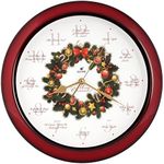 JUSTIME 14-inch 12 Song of Carols of Christmas Wreath Melody Wall Clock Christmas Musical Clock Chime Wall Clock in Wall Christmas Home Decor Wall Deco Round Wall Clock Red