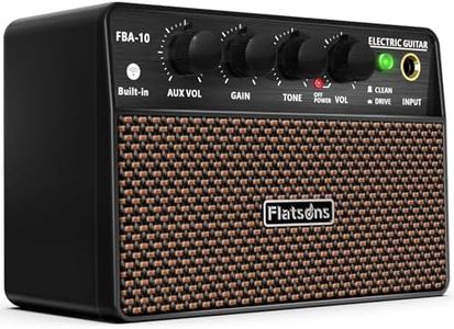 Flatsons FBA-10 Guitar Amp, 10W Mini Electric Guitar Amplifier with Clean/Drive Channel, 6H Working, USB-C Rechargeable, 3.5m Headphone/AUX Jack, Wireless Portable Amp for Indoor Practice Small Gig