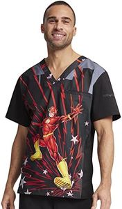 Tooniforms V-Neck Medical Scrub Top for Men, Cartoon Graphic Tees Design for Medical Professionals - TF700, Fast as Lightning, Medium