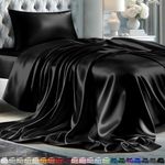 DECOLURE Satin Sheets Twin Size Set 3 Pcs - Silky & Luxuriously Soft Satin Bed Sheets w/ 15 inch Deep Pocket - Double Stitching, Wrinkle Free (Black)