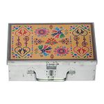 GvanyS® Stainless Steel Storage Boxes,Cash, Pooja Peti,Organizer, Vanity Box, Safe Locker,Cash Box With Handicrafts Digital Meenakari Laser Print Design -9 inch (''W-9", H-2.90", L-6")