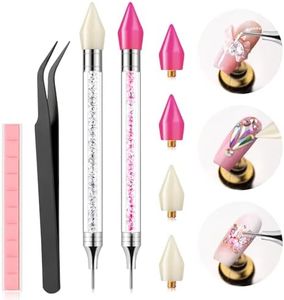 Eudaicful Rhinestone Picker Tool Kit: 2Pcs Rhinestone Picker, Dual-Ended Rhinestones Applicator Dotting Pen with 4 Upgraded Gem-Shape Wax Tips, Tweezer, Clay for DIY Nail Art Salon Home