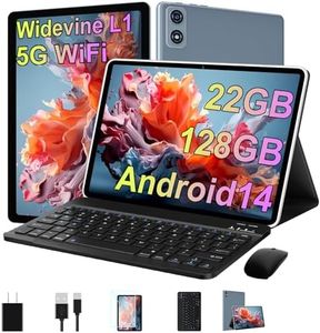 2024 Tablet 10 Inch Android 14 Tablets with Keyboard, 22GB RAM 128GB ROM, Widevine L1, Octa-Core, 8000mAh Battery, 5G Wifi, HD IPS Display, TF 1TB, GPS, Mouse, Case, Face Unlock, Split Screen (Grey)