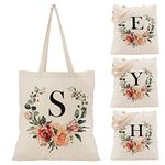 Floral Initial Tote Bag - 15'x16' Canvas Bags for Women - Bridesmaid Hen Party Shopping Large Bag Teacher Birthday Gift C2 (Initial #S)