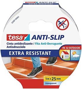 tesa Cinta Antideslizante , Cinta Adhesiva Antideslizante para Interiores y Exteriores , adecuado para Escalones, Rampas y Suelos Resbaladizos , Transparente , 5 m x 25 mm