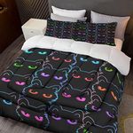 Sunnycitron Cartoon Cat Bedding Cute Cat Comforter Twin Black Cat Comforter set Gradient Line Cat Quilt 3D Neon Cat Bed set Black Cat Bedding set for Teens Kids Boys Girls Adults