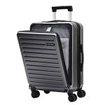 TydeCkare 20 Inch Carrry On Luggage with Front Zipper Pocket, 45L, Lightweight ABS+PC Hardshell Suitcase with TSA Lock & Spinner Silent Wheels, Convenient for Business Trips, Gray