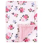 Luvable Friends Mink Blanket with Sherpa Backing, Pink Floral, One Size