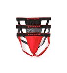 papi Men's 3-Pack Cotton Stretch Jock Strap, Red/Grey/Black, Medium