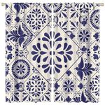 Traditional Mexican Curtains, Talavera Style Beige Mexican Floral Bird Print Blackout Window Treatments for Living Room Kitchen Bedroom 84x84in