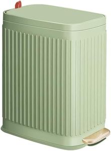 Slim Trash Can for Bathroom with Air Freshener Soft Close Lid, 6 Liter/ 1.6 Gallon Stainless Steel Garbage Can with Removable Inner Bucket,Step Pedal, Small Wastebasket for Bedroom, Kitchen (Green)