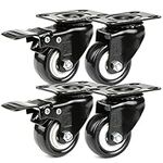 H&S Heavy Duty Castor Wheels - Set of 4 2" (50mm) Castors - Rubber Swivel Trolley Wheels for Furniture - Lockable Caster with Brakes - Outdoor Casters - Wheel for Appliance or Bed