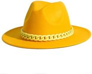 Gossifan Men & Women Belt Buckle Fedora Hat Wide Brim Floppy Panama Hat-Yellow/Yellow Belt