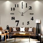 ZJchao Modern DIY Large Wall Clock 3D Mirror Surface Sticker Home Office Living Room Design Decor (Black)