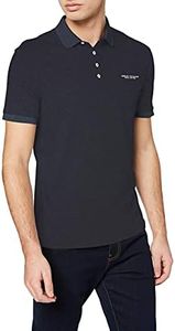 A｜X ARMANI EXCHANGE Men's Short Sleeve Contrast Logo Jersey Polo, Navy, Large