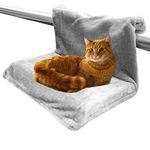 Calitch Cat Hammock Bed, Pet Radiator Bed Strong Hanging Cat Hammock Plush Holds Up 5KG, Strong and Durable Metal Frame Shelf Folds Easily, for Pet Kitten Puppy Small Dogs (Grey)