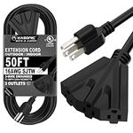 Kasonic 50 Ft Extension Cord with 3 Outlets, UL Listed 16/3 SJTW 3-Wire Grounded, 13A 125V 1625W for Indoor/Outdoor Use - Black