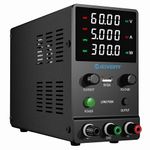 Jesverty DC Power Supply Variable, 0-60V 0-5A Adjustable Switching DC Regulated Bench Power Supply with Encoder Knob, Output On/Off Switch, 4-Digit LED Display, 5V/2A USB Charging Port - SPS-6005H