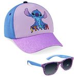 Disney Girls Sunglasses and Baseball Cap Set, Adjustable Sun Hat 100% UV Sunglasses - Girls Gifts (Purple Stitch)