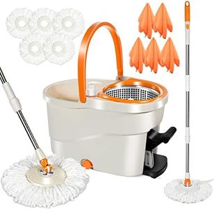 Myiosus Spin Mop and Buckets Sets, 6L Spinning Mop Bucket with 145cm Telescopic Handle & Foot Pedal, Floor Mops for Hardwood Laminate Tile Floors, Send 5 Microfiber Pads & 5 Cleaning Cloths