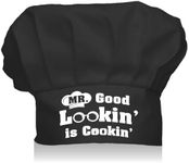 CREATCABIN Funny Chef Hat Black Cooking Hat Hidden Back Adjustable Elastic Baker Catering Kitchen Wear Onion Shape Cap for Women Men Mother's Day Father's Day Birthday Gift-Mr. Good Lookin' is Cookin'