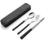 DEVICO Travel Cutlery Set, Camping Cutlery Set for 1, Portable 18/8 Stainless Steel Camping Utensils Include Fork Spoon Chopsticks (Black)