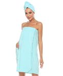 Vislivin Womens Wrap Towel Robe Spa Wraps & Hair Towel Bathrobe Wrap Adjustable Closure Blue XL