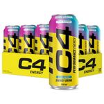 C4 Performance Energy Drinks Cosmic Rainbow 500ml (12 pack) | Sugar Free Energy Drink with 160mg Caffeine, 250mg Betaine, 1050mg Taurine | Low Calorie Fizzy Drinks for On the Go Energy and Focus