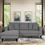 Adorn India Wood Martin L Shape 4 Seater Sofa Set Plain (Left Hand Side, Grey)