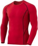 TSLA Men's Thermal Long Sleeve Compression Shirts, Athletic Base Layer Top, Winter Gear Running T-Shirt, Heatlock Round Neck Red, XL