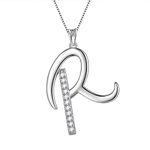 Aurora Tears Initial Letter R Necklace for Women Girls 925 Sterling Silver Personalized Alphabet Name Pendant Crystal CZ Jewelry Mothers Day Valentines Christmas Birthday Gift DP0284R