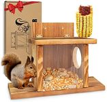 Carbonized Wood Squirrel Feeder, Squirrel Feeders for Outside Winter, Durable Squrrill House Box Easy to Fill with Removable Front Panel, Wooden Chipmunk Feeder for Corn, Peanuts