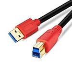 USB 3.0 Cable A Male to B Male 0.3M, TanQY Type A to B Male Compatible with Hard Disk Drive,Printers,Scanner,USB Hub,Monitor and More. (0.3M/1Ft, Red)