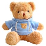 EARTNDP Teddy Bear Plush 30cm Cuddly Soft Toys Brown Teddy Bear Stuffed Animals Cute Small Soft Toys Stuffed Blue T-shirt Bear for Kids Toddlers Girlfriend Gifts Valentines Day Birthday Baby Shower