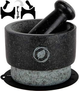 Laevo Mortar and Pestle Large Set | Black Granite | Stone Spice Grinder | 2.1 Cup Capacity | 5.5 inch | Reversible | Molcajete Mexicano | Guacamole, Pesto, Spices |Large Mortar & Pestles | Gift Set