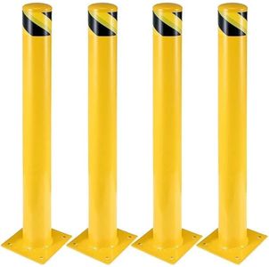 Safety Bollard, Garvee 4 Packs 48 Inch Height Bollard Post, 4.5 Inch Diameter, Yellow Safety Steel Bollard Post, with 16 Anchor Bolts, for Traffic Control, Driveway Barrier, Parking Pole