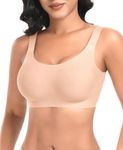 Ganado Wireless Bras for Women Full Coverage Seamless Padded Bras No Underwire T-Shirt Bra Comfort Bralette (Beige Large)