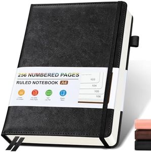 Lined Leather Journal Notebook for Men Women, Hardcover Journals with 256 Numbered Pages, A4 Journaling Notebooks for Writing, 100GSM Thick Ruled Paper for Business Work School 8.5"×11", Black